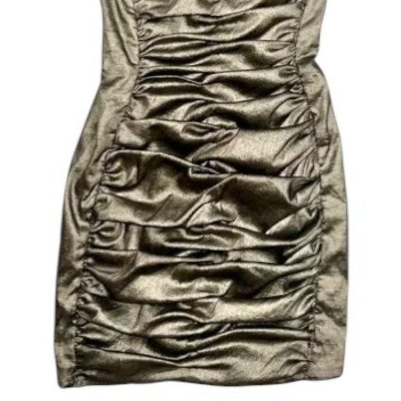 Jessica McClintock Metallic Ruched Designer Party Cocktail Mini Dress NYE 4 - Picture 3 of 11
